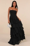 Lulus Gorgeous Essence Black Strapless Tiered Maxi Dress In Black
