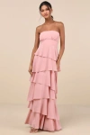 Lulus Gorgeous Essence Blush Strapless Tiered Maxi Dress In Pink