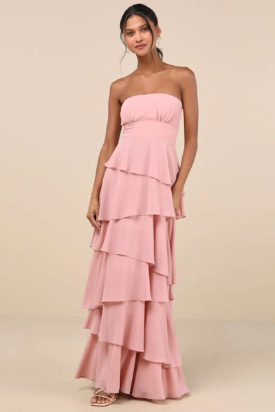 Lulus Gorgeous Essence Blush Strapless Tiered Maxi Dress In Pink
