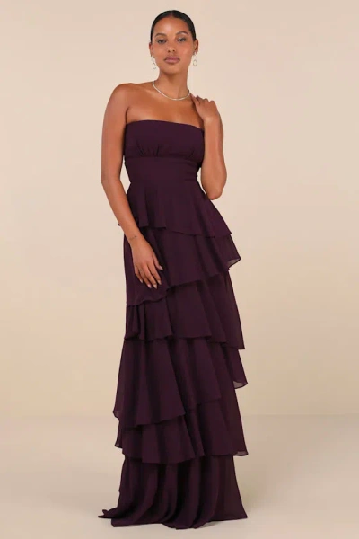 Lulus Gorgeous Essence Dark Purple Strapless Tiered Maxi Dress