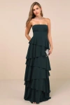 Lulus Gorgeous Essence Emerald Strapless Tiered Maxi Dress In Green