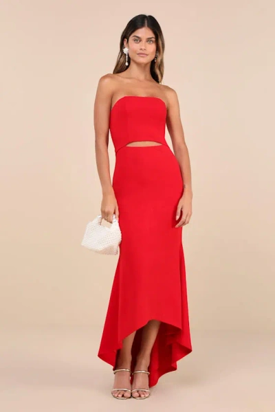 Lulus Gorgeous Existence Red Strapless Cutout High-low Maxi Dress