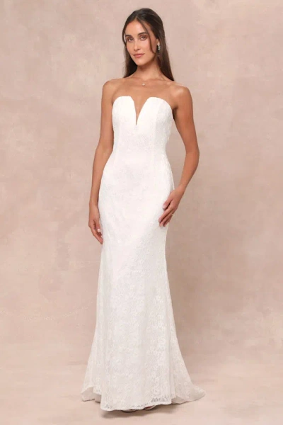 Lulus Gorgeous Love White Lace Strapless Mermaid Maxi Dress