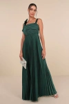 Lulus Gorgeous Purpose Emerald Satin Pleated Sleeveless Bow Maxi Dress In Green