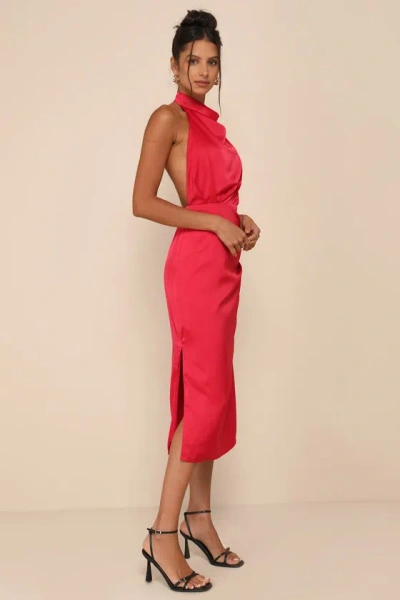Lulus Gorgeous Season Bright Red Satin Backless Midi Dress