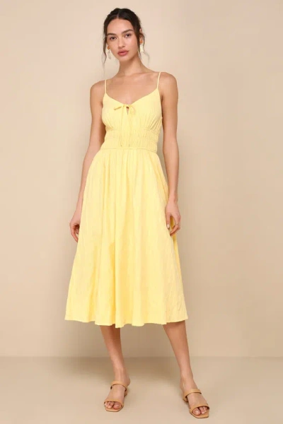 Lulus Gorgeous Sunshine Yellow Embroidered Tie-front Midi Dress