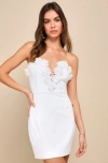 Lulus Gorgeous Wonder White 3d Floral Applique Strapless Mini Dress In White