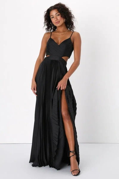Lulus Got The Glam Black Pleated Cutout Maxi Dress