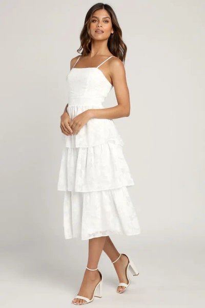 Lulus Grace And Beauty White Burnout Floral Print Tiered Dress