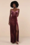 Lulus Graceful Glamour Dusty Purple Velvet Surplice Maxi Dress In Dusty Purple