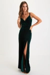 Lulus Graceful Glamour Emerald Green Velvet Surplice Maxi Dress In Emerald Green