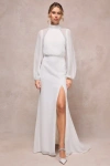 Lulus Graceful Love White Long Sleeve Backless Mermaid Maxi Dress In White