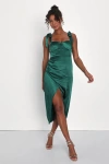 Lulus Graceful Sophistication Emerald Green Satin Tie-strap Midi Dress In Emerald Green