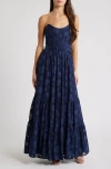 Lulus Gracefully Elegant Embroidered Corset Gown In Navy Blue