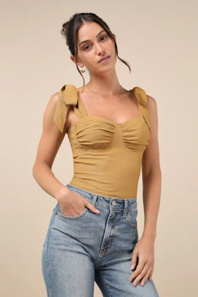 Lulus Gracefully Sweet Mustard Yellow Bustier Tie-strap Tank Top