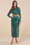 Lulus Greatest Sparkle Green Mesh Sequin Fringe Two-piece Midi Dress In Green