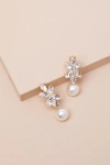 LULUS GRISELDA GOLD RHINESTONE PEARL DROP EARRINGS