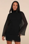 Lulus Guaranteed Chicness Black Mock Neck Mini Dress In Black