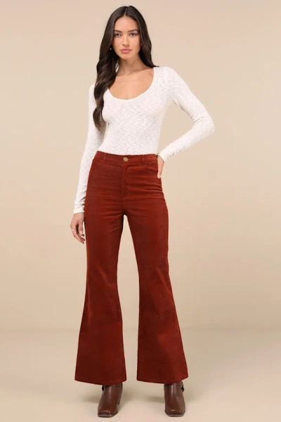 Lulus Guaranteed Trend Rust Corduroy High-rise Wide-leg Pants In Brown