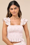 Lulus Haddie Light Pink Embroidered Smocked Crop Top