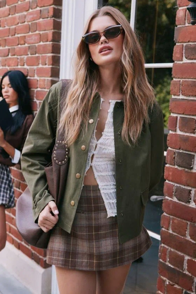 Lulus Haislyn Brown Plaid A-line Skort In Green