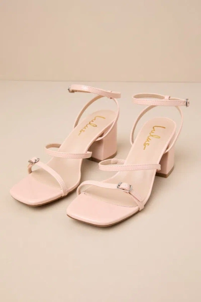 Lulus Halia Light Nude Patent Ankle Strap High Heel Sandals In Beige