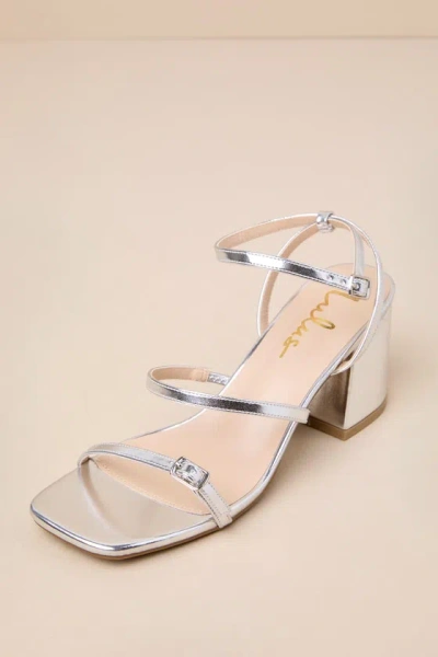 Lulus Halia Silver Metallic Ankle Strap High Heel Sandals