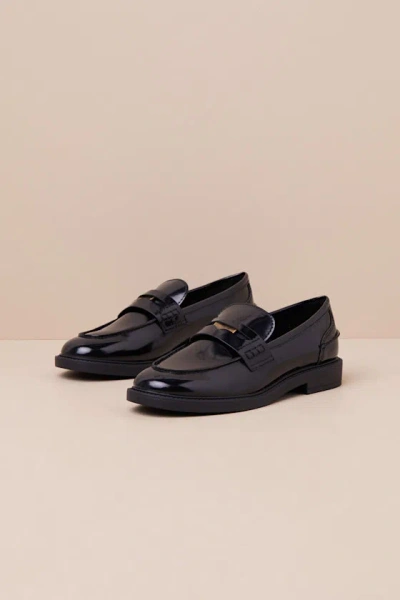 Lulus Halliday Black Patent Penny Loafers