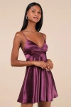Lulus Happily Yours Plum Purple Satin Skater Mini Dress In Plum Purple