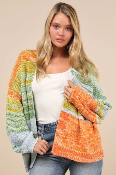 Lulus Happy Aesthetic Multi Striped Marled Cardigan Sweater