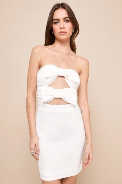 Lulus Happy Bow Lucky White Cutout Bow Strapless Mini Dress