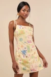Lulus Harmonia Yellow Tropical Print Tie-strap Mini Dress