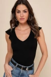 Lulus Have You Crushin' Black Flutter Sleeve Top In Black
