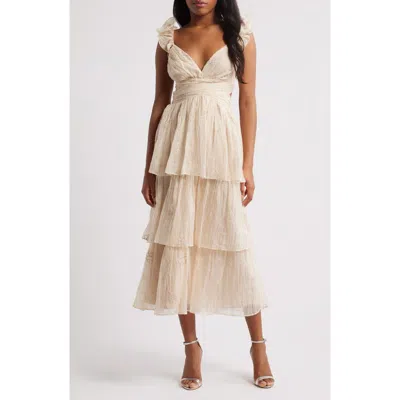 Lulus Haven Embroidered Tiered Dress In Light Beige