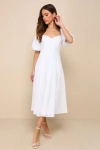 Lulus Charming Behavior White Button-front Midi Dress In White