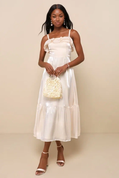 Lulus Heavenly Essence Cream Organza Tiered Ruffled Midi Dress