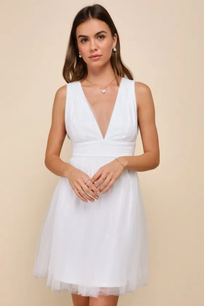 Lulus Heavenly Hues White Tulle Sleeveless Mini Dress