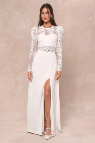 Lulus Heavenly Promise White Sheer Lace Two-piece Maxi Dress
