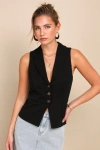 Lulus Heightened Vibes Black Sleeveless Vest Top In Black
