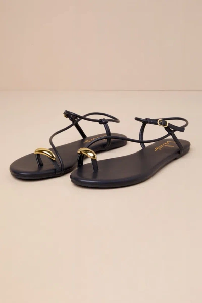 Lulus Hendron Black Flat Ankle Strap Sandals