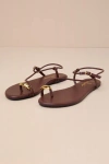 Lulus Hendron Chocolate Brown Flat Ankle Strap Sandals In Brown