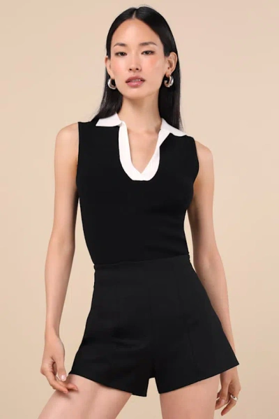 Lulus Henriette Black And White Collared Sweater Top