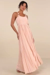 Lulus Hera Blush Pleated Floral Applique Maxi Dress In Multi
