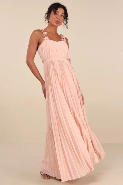Lulus Hera Blush Pleated Floral Applique Maxi Dress