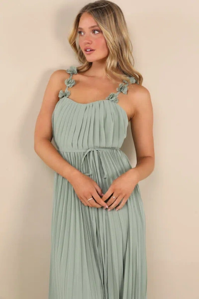 Lulus Hera Sage Pleated Floral Applique Maxi Dress