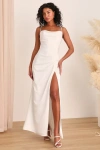 Lulus Here's To Love White Satin Backless Column Maxi Dress In White
