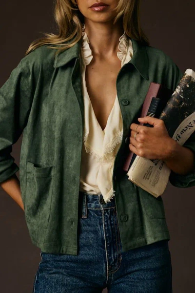 Lulus Hilary Olive Suede Collared Jacket In Green