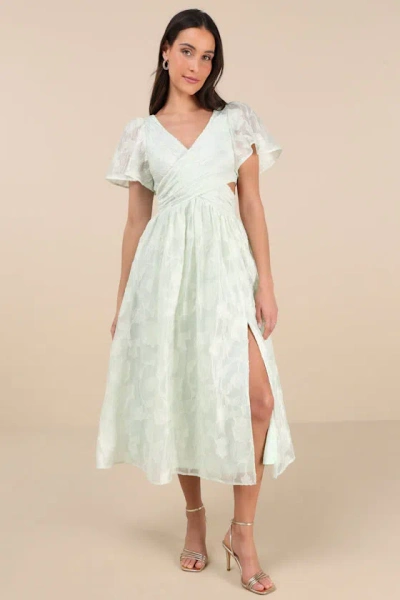 Lulus Hilly Light Mint Floral Jacquard Lace-up Midi Dress In Green