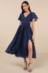 Shop Lulus Hilly Navy Floral Jacquard Lace-up Midi Dress
