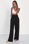 Lulus Hit The Breeze Black Smocked Wide-leg Pants In Black
